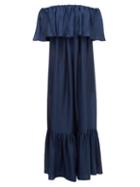 Matchesfashion.com Kalita - La Fontelina Off-the-shoulder Ruffled Silk Dress - Womens - Navy