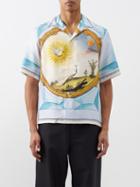 Amiri - Landscape-print Silk-twill Bowling Shirt - Mens - Blue Multi