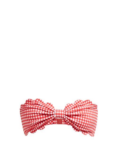 Matchesfashion.com Marysia - Antibes Gingham Scallop Edged Bandeau Bikini Top - Womens - Red White