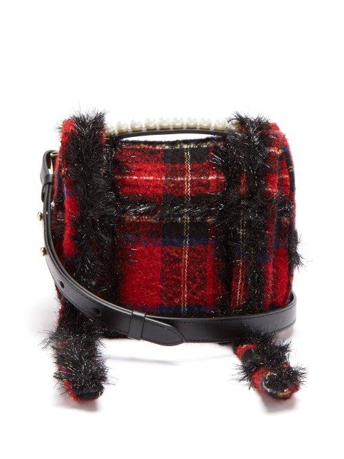 Matchesfashion.com Simone Rocha - Embellished Tartan Cross Body Bag - Womens - Red Multi
