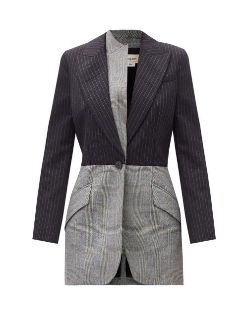 Matchesfashion.com Alexander Mcqueen - Reconstructed Pinstripe And Check Wool Jacket - Womens - Black