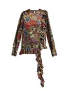 Matchesfashion.com By Walid - Floral Print Ruffle Trim Silk Blouse - Womens - Black Print