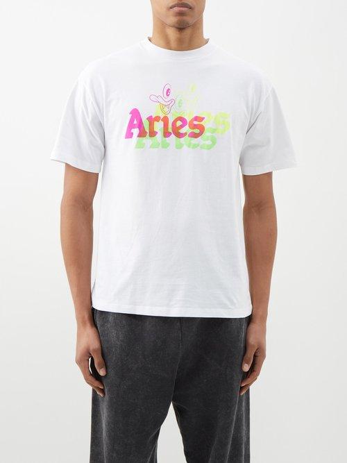 Aries - Trippy Aye Duck-print Cotton-jersey T-shirt - Mens - White
