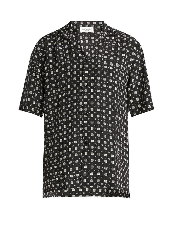 Saint Laurent Geometric-print Short-sleeved Silk Shirt
