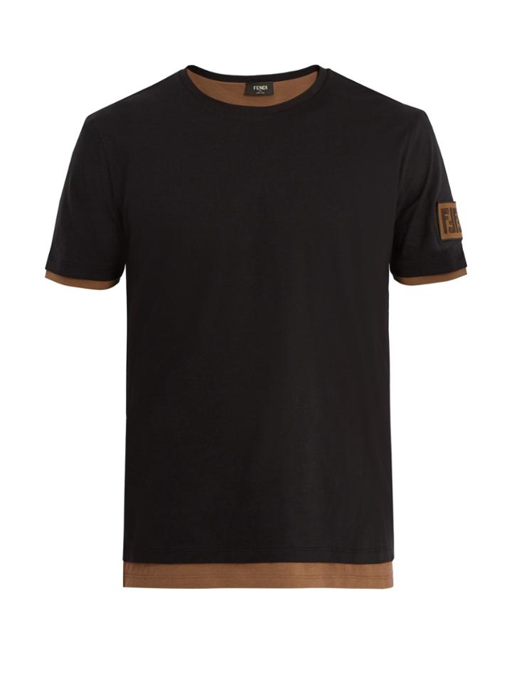 Fendi Double-layered Logo-embroidered Cotton T-shirt