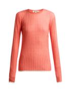 Matchesfashion.com Diane Von Furstenberg - Contrasting Trim Ribbed Knit Wool Blend Top - Womens - Pink