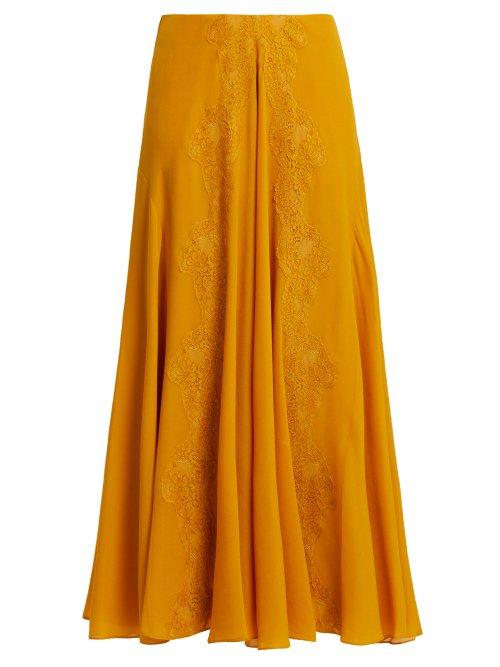 Matchesfashion.com Chlo - Lace Trim Silk Georgette Skirt - Womens - Yellow