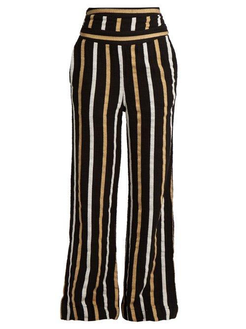 Matchesfashion.com Ace & Jig - Dancin Striped Textured Cotton Wide Leg Trousers - Womens - Black Multi