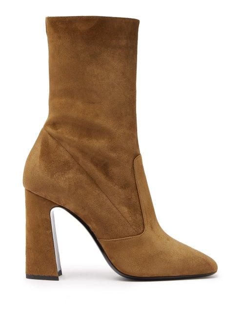 Matchesfashion.com Saint Laurent - Maddie Square-toe Suede Ankle Boots - Womens - Tan