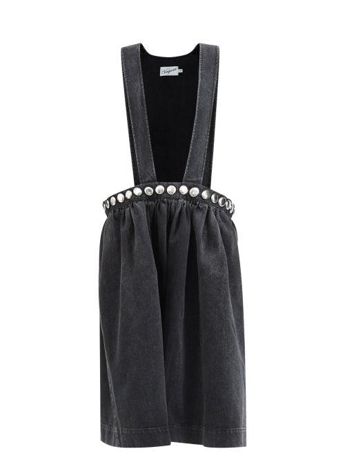 Vaquera - Studded Denim Pinafore Dress - Womens - Black