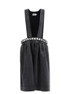 Vaquera - Studded Denim Pinafore Dress - Womens - Black