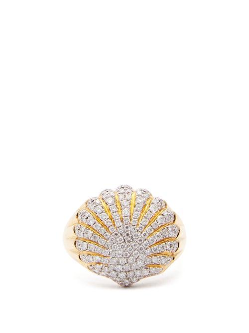 Matchesfashion.com Yvonne Lon - Diamond & 18kt Gold Shell Ring - Womens - Crystal
