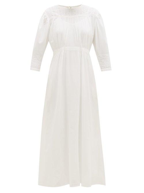 Matchesfashion.com Mimi Prober - Georgia Lace-trimmed Gathered Organic-cotton Dress - Womens - White