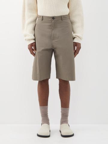 Studio Nicholson - Peak Flat-front Cotton-blend Shorts - Mens - Khaki