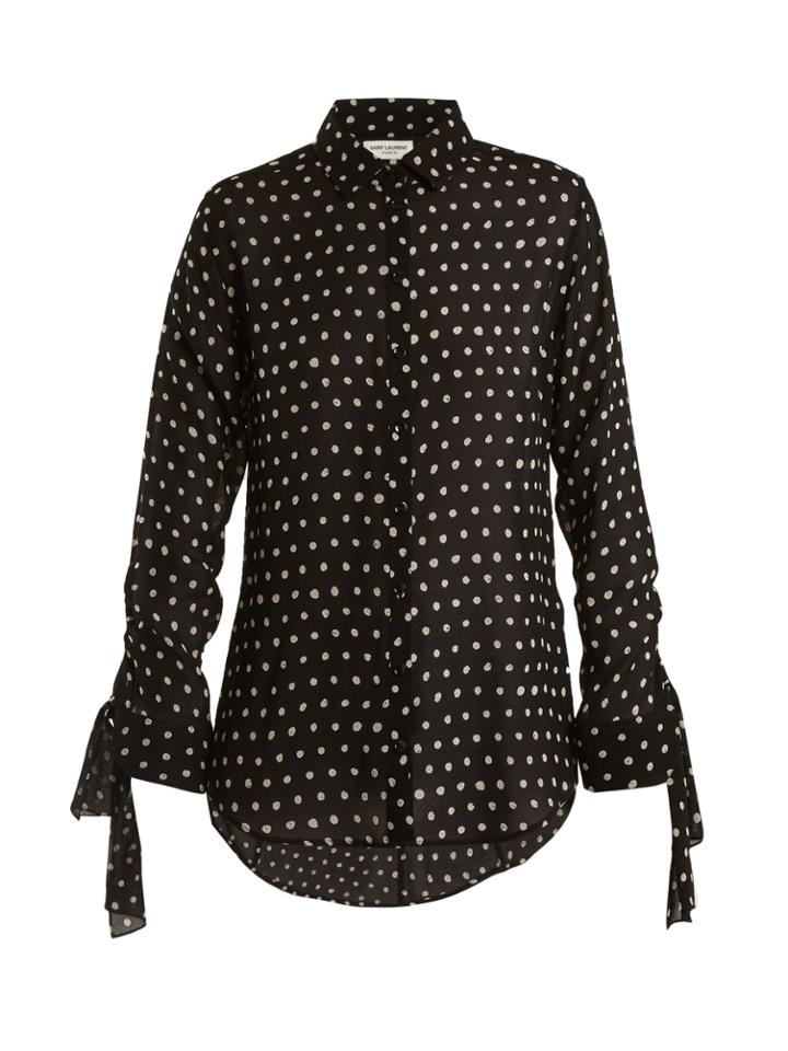 Saint Laurent Cuff-tie Polka Dot-print Silk Blouse
