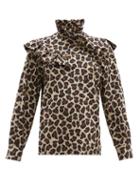 Matchesfashion.com Msgm - Leopard Print Ruffle Trim Cotton Poplin Blouse - Womens - Leopard