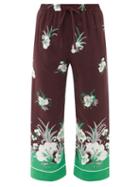 Valentino - Street Flowers-print Silk Crepe De-chine Trousers - Womens - Brown Multi