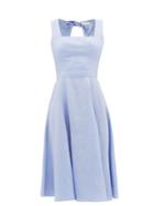 Matchesfashion.com Ephemera - Troika Square-neck Tie-back Linen Midi Dress - Womens - Blue