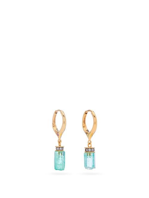 Matchesfashion.com Noor Fares - Emerald 18kt Gold, Diamond, Sapphire Drop Earrings - Womens - Green