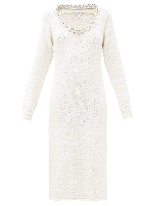 Matchesfashion.com Bottega Veneta - Chain-neck Knitted Cotton-blend Dress - Womens - White
