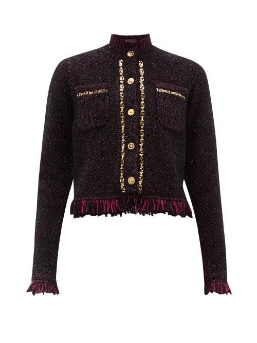 Matchesfashion.com Versace - Chain Trimmed Fringed Tweed Jacket - Womens - Purple Multi