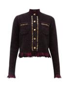 Matchesfashion.com Versace - Chain Trimmed Fringed Tweed Jacket - Womens - Purple Multi