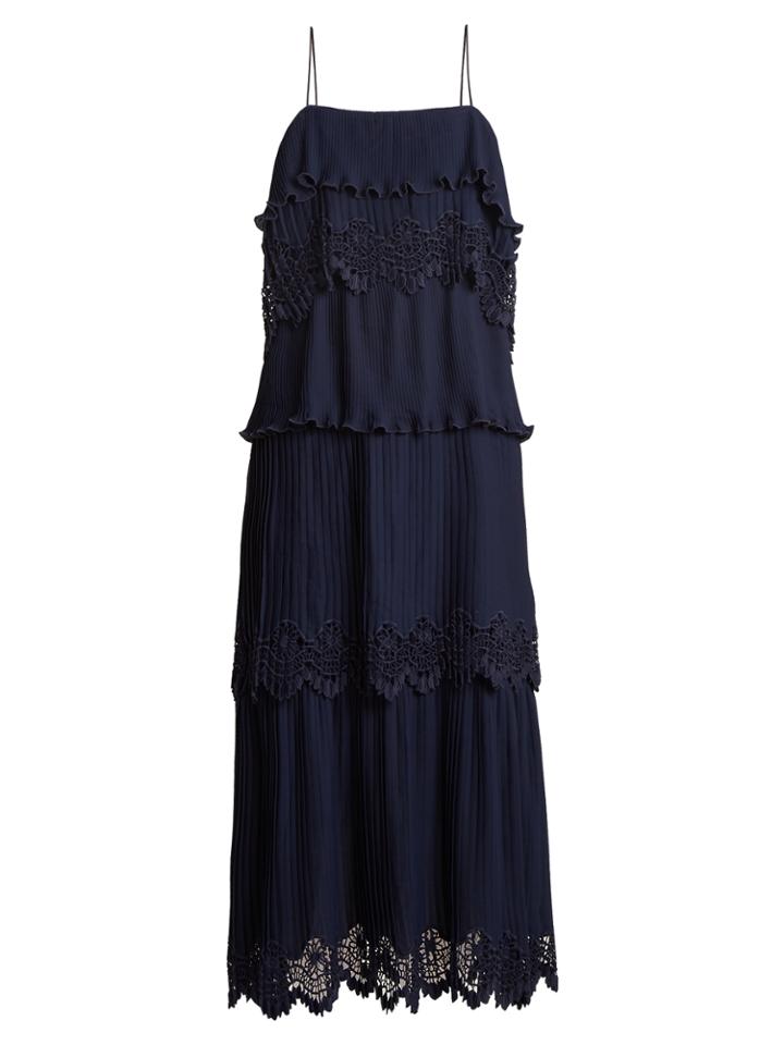 Self-portrait Tiered Pleated Crepe Midi Dress