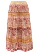 Matchesfashion.com Mes Demoiselles - Bohme Printed Cotton-blend Midi Skirt - Womens - Pink Multi