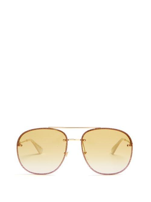 Matchesfashion.com Gucci - Glitter Embellished Aviator Sunglasses - Womens - Yellow Multi