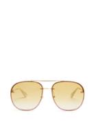 Matchesfashion.com Gucci - Glitter Embellished Aviator Sunglasses - Womens - Yellow Multi