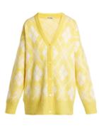 Matchesfashion.com Miu Miu - Oversized Argyle Mohair Blend Cardigan - Womens - Yellow