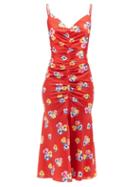 Carolina Herrera - Floral And Polka-print Gathered Midi Dress - Womens - Red
