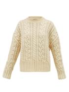 Matchesfashion.com Ami - Cable Knit Wool Aran Sweater - Womens - Ivory