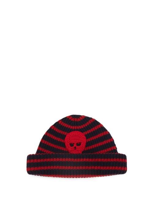 Alexander Mcqueen - Skull-crochet Striped Wool Beanie - Mens - Navy Multi