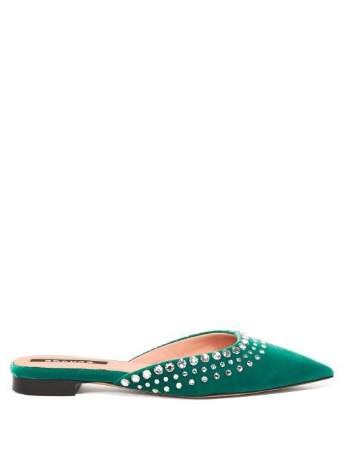 Matchesfashion.com Rochas - Crystal Embellished Velvet Mules - Womens - Green
