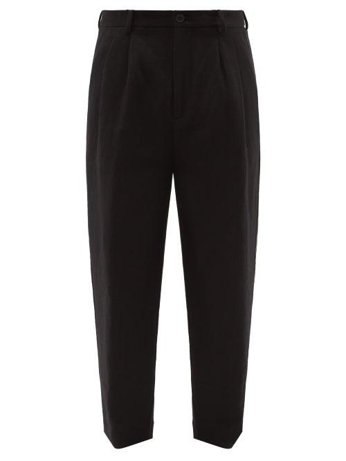 Raey - Wide Peg-leg Wool And Linen Blend Trousers - Mens - Black