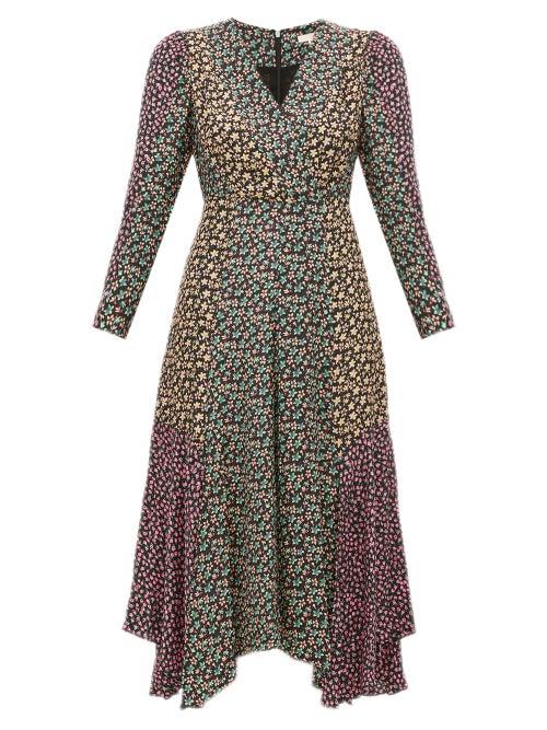 Matchesfashion.com Rebecca Taylor - Louise Floral Print Georgette Midi Dress - Womens - Black Multi