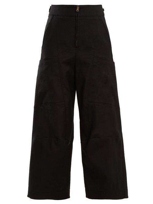 Matchesfashion.com Chlo - High Waist Wide Leg Cotton Blend Trousers - Womens - Black