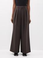 The Frankie Shop - Varda Wool-blend Wide-leg Tailored Trousers - Womens - Dark Brown
