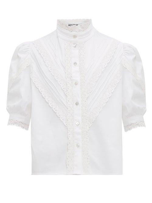 Matchesfashion.com Cheval Pampa - Yegula Lace Trim Cotton Blend Shirt - Womens - White