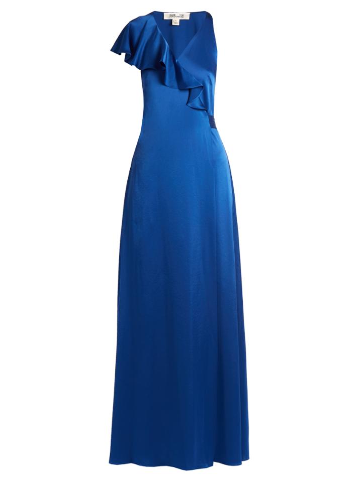 Diane Von Furstenberg Ruffled Satin Wrap Gown