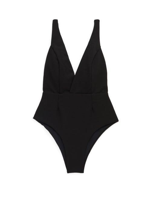Matchesfashion.com Haight - Fernanda V-neck Crepe Swimsuit - Womens - Black