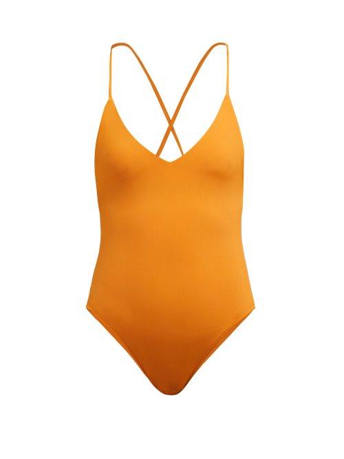 Matchesfashion.com Dos Gardenias - Dark Star V Neck Crossback Swimsuit - Womens - Orange