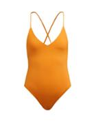 Matchesfashion.com Dos Gardenias - Dark Star V Neck Crossback Swimsuit - Womens - Orange