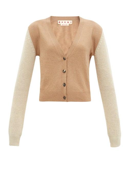 Matchesfashion.com Marni - Colour-block Cashmere-blend Cardigan - Womens - Camel