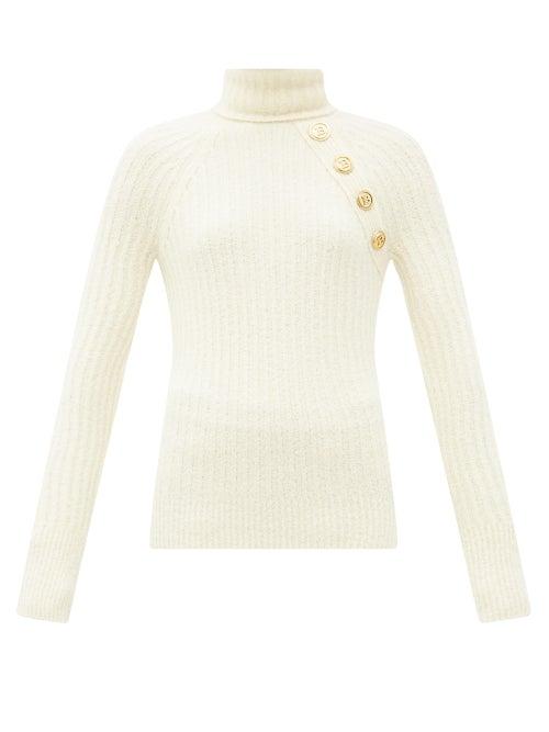 Matchesfashion.com Balmain - Button Roll-neck Wool-blend Sweater - Womens - Cream
