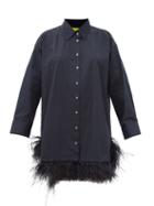 Marques'almeida - Feather-trimmed Organic-cotton Poplin Shirt Dress - Womens - Navy