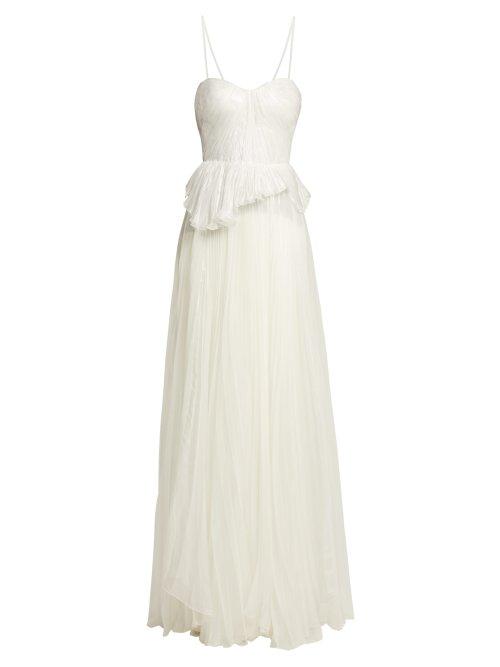 Matchesfashion.com Maria Lucia Hohan - Godiva Pleated Silk Blend Gown - Womens - White