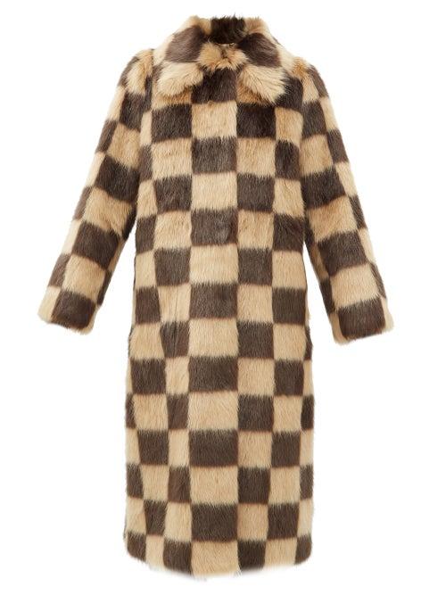 Matchesfashion.com Stand Studio - Nino Checked Faux-fur Coat - Womens - Brown Beige