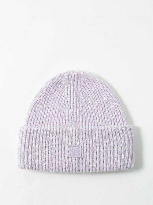 Acne Studios - Pansy Face Patch Wool Beanie Hat - Womens - Light Purple